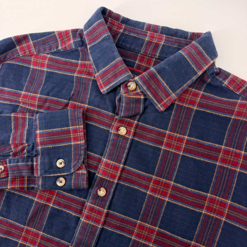 UNTUCKit Rosato Button Down Shirt Mens Large Navy Red Plaid Slim Fit 41001